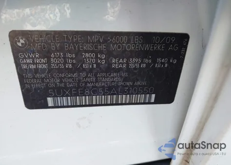 2010 BMW X5 xDrive48I из США, поврежденный, VIN 5UXFE8C55AL310550